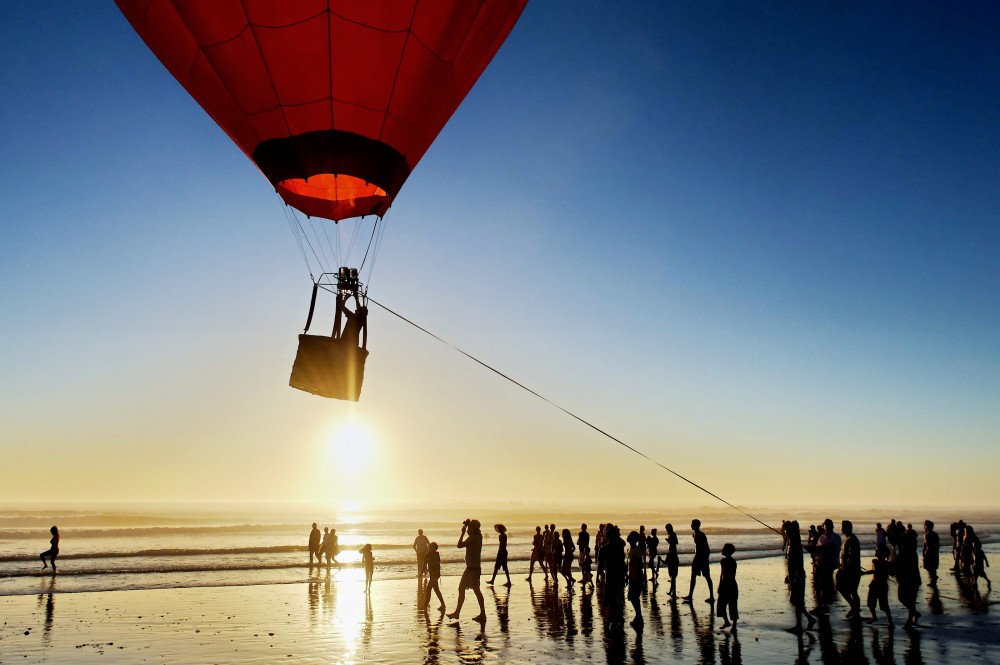 Hot Air Balloon Flight Sunset Coastal Area