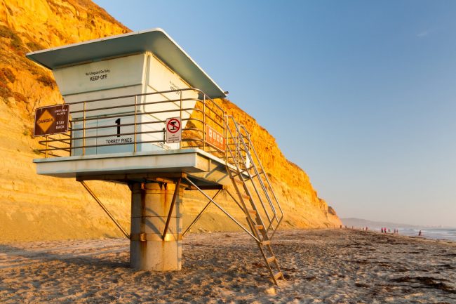 Lifeguard Tower by Cliff at Sunset